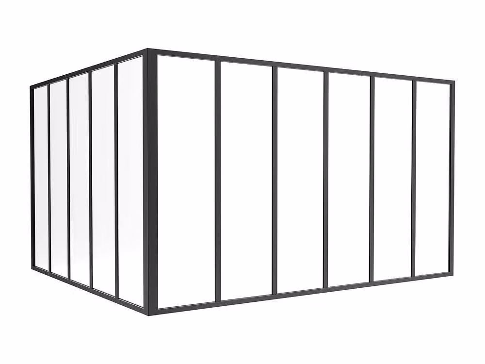 Vente-unique Corner Studio Glass Panelling in Powder-Coated Aluminium, Black, W: 150 cm, L: 180 cm – 2