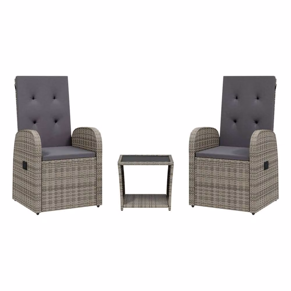 Berkfield Home Beautiful 3 Piece Grey Poly Rattan Garden Dining Set with Cushions – 3