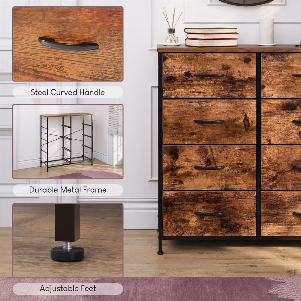 Kelvenix Rustic Brown Fabric 8 Drawer Chest of Drawers – 3