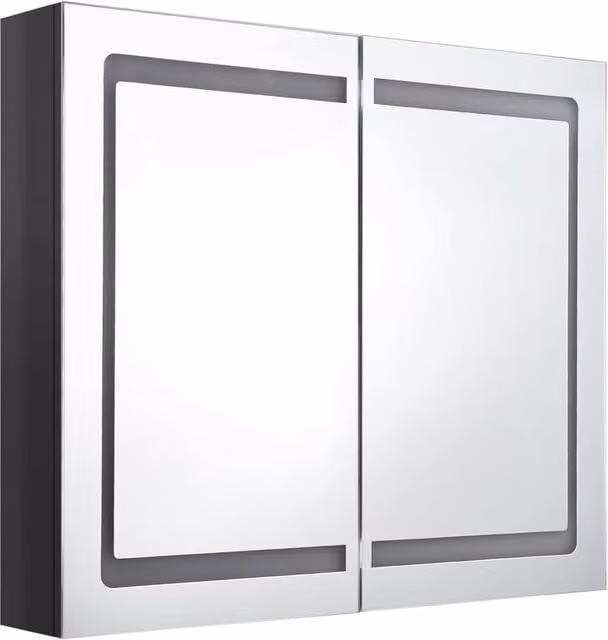 Berkfield Home LED Bathroom Mirror Cabinet in Glossy Black with Glass Doors and Internal Shelves, W/D/H: 80 x 12 x 68 cm