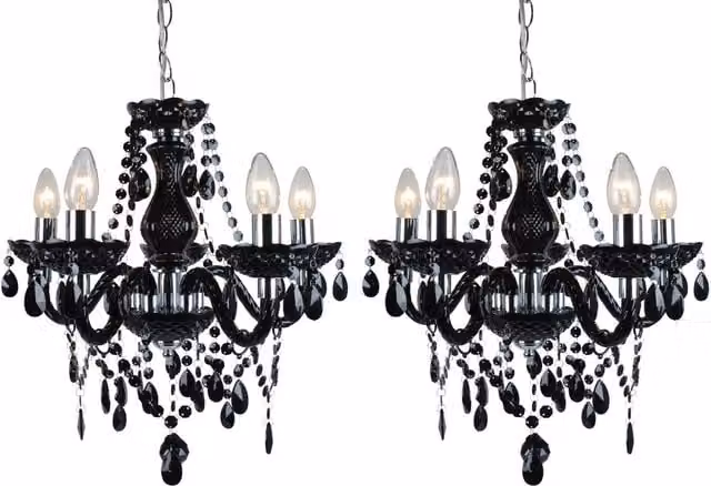 First Choice Lighting Set of 2 Marie Therese Style Chandelier in Black and Chrome, Height Adjustable and Dimmable, E14 Base