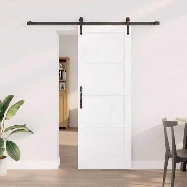 Berkfield Home Minimalist White Lacquered Solid Pine Sliding Door with Hardware Set W: 73.5 cm, H: 198.5 cm – 1