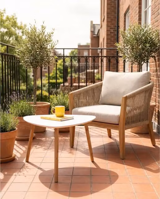 Noa and Nani Round Modern Outdoor Side Table in White for Balcony, Terrace or Garden