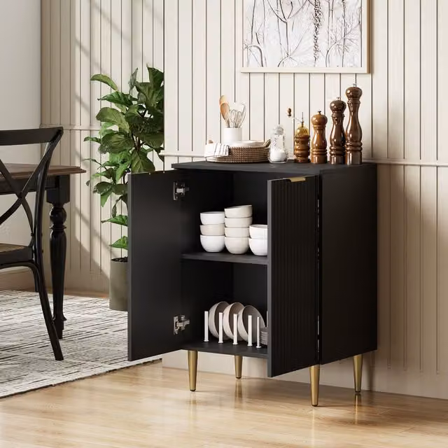 HOMCOM Modern Sideboard Buffet Cabinet with 2 Doors and Adjustable Shelf in Black