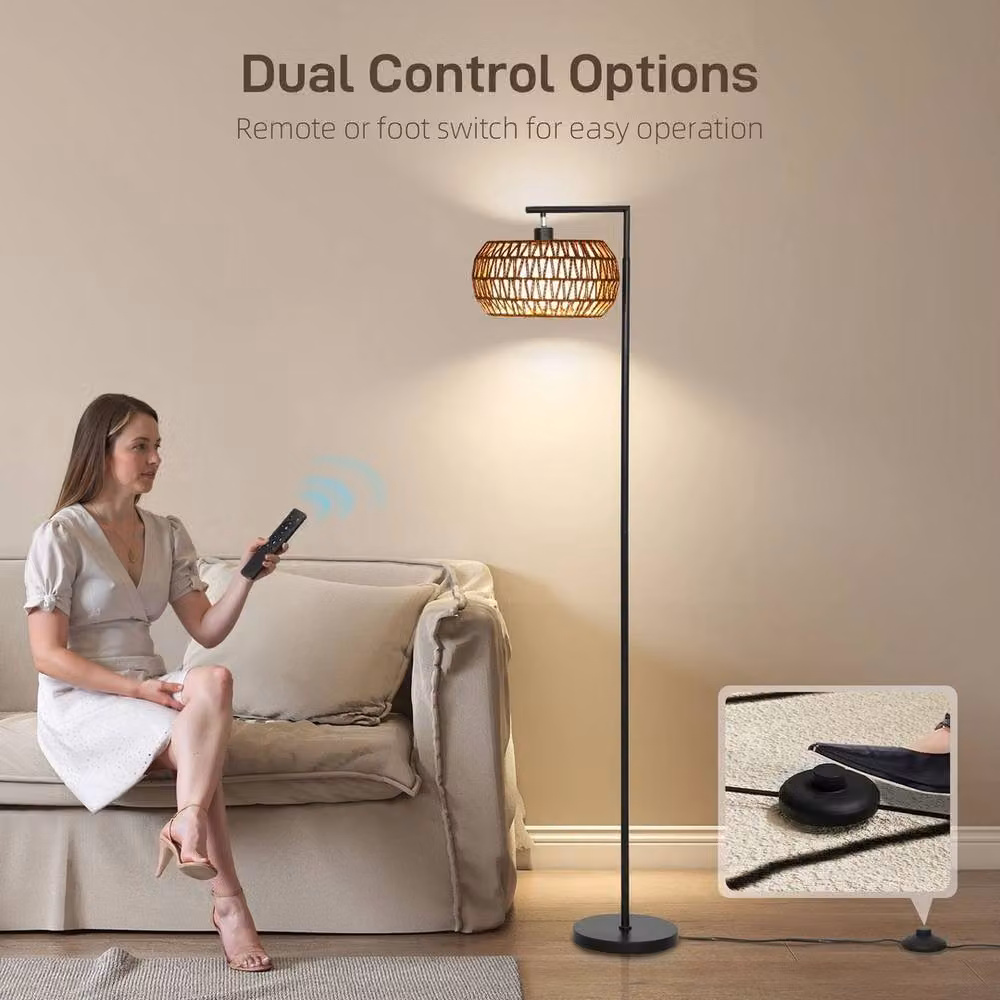 Havendro Dimmable Boho LED Floor Lamp with Double Shade in Black, H 170 cm x W 33 cm x D 33 cm – 4