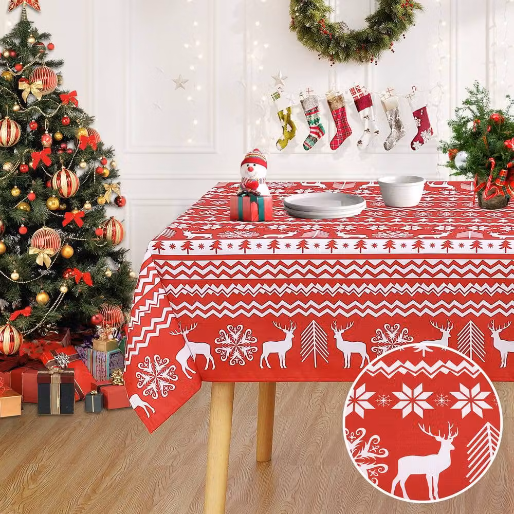 London Boutique Red Christmas Waterproof Polyester Square Tablecloth – 2