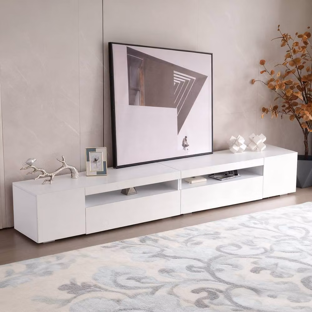 Merax Modern White Glossy MDF LED TV Stand with Integrated Lighting, W: 240 cm, D: 38.5 cm, H: 35.5 cm – 2