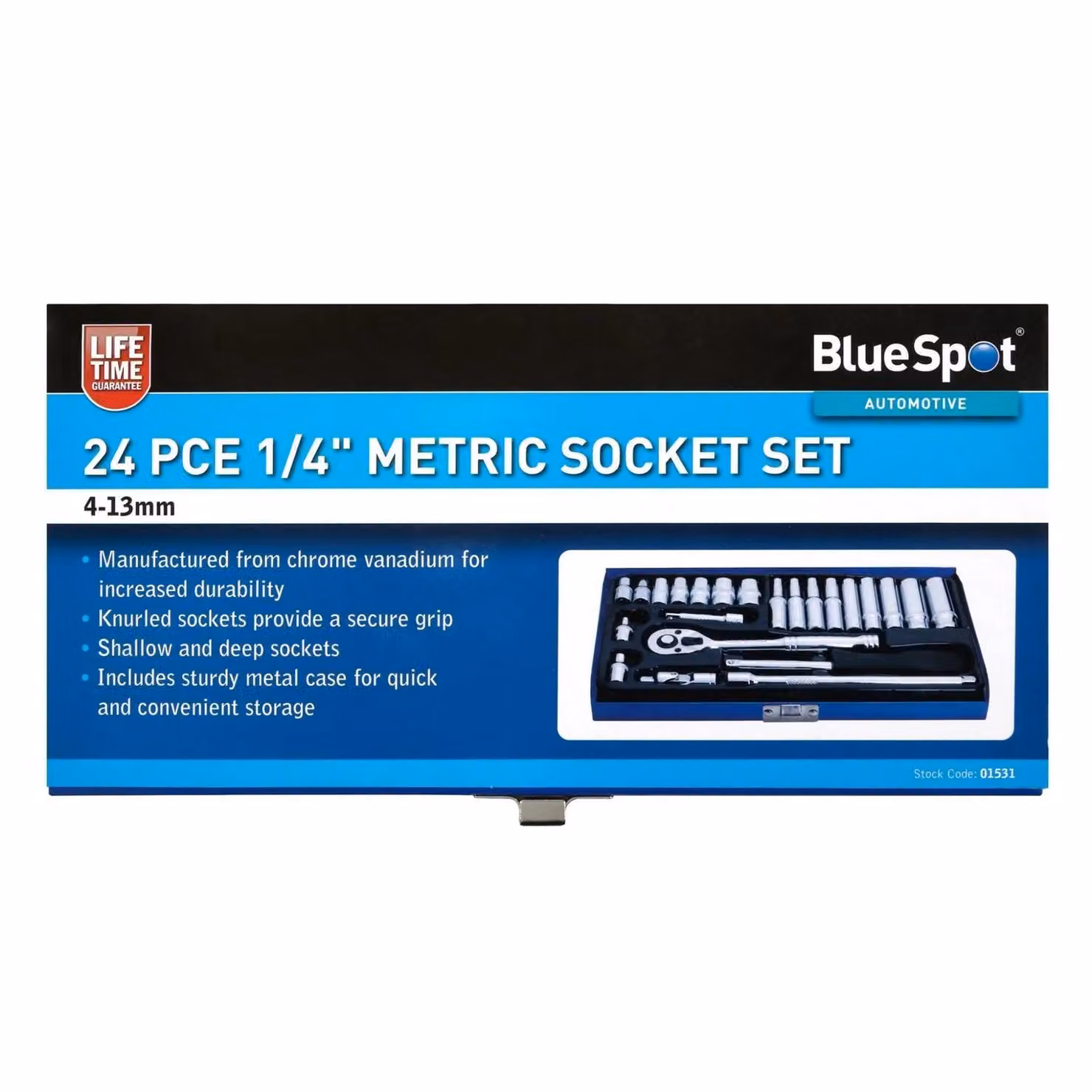 Bluespot Tools 24 Piece 1/4in Metric Socket Set in Multicolour Chrome Vanadium – 4