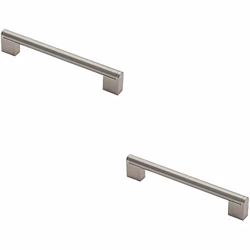 Loops 2 Pack Round Bar Pull Handle in Brushed Silver Stainless Steel, W: 200 mm, D: 14 mm, Fixing Centres: 160 mm