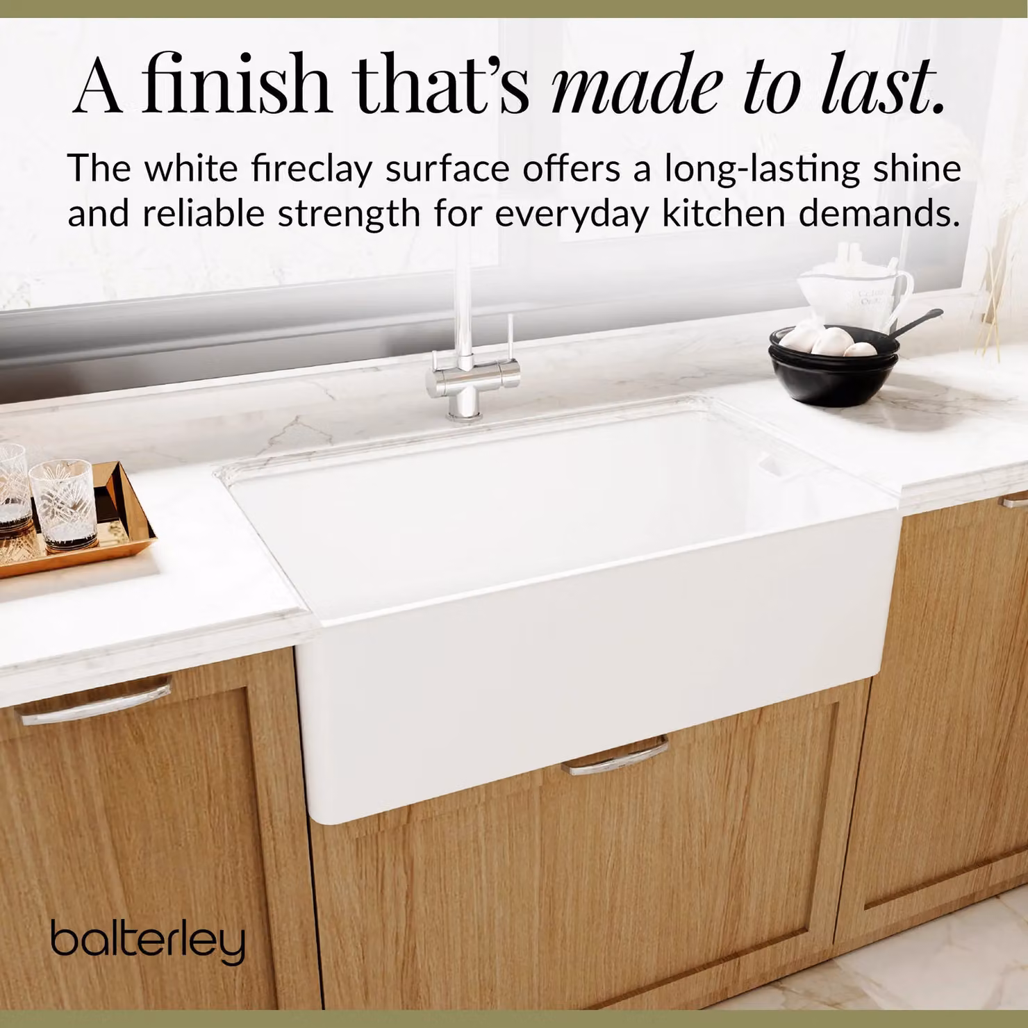 Balterley Single Bowl Fireclay Belfast Kitchen Sink with Waste, White, W: 79.5 cm, D: 46 cm, H: 25.4 cm – 2