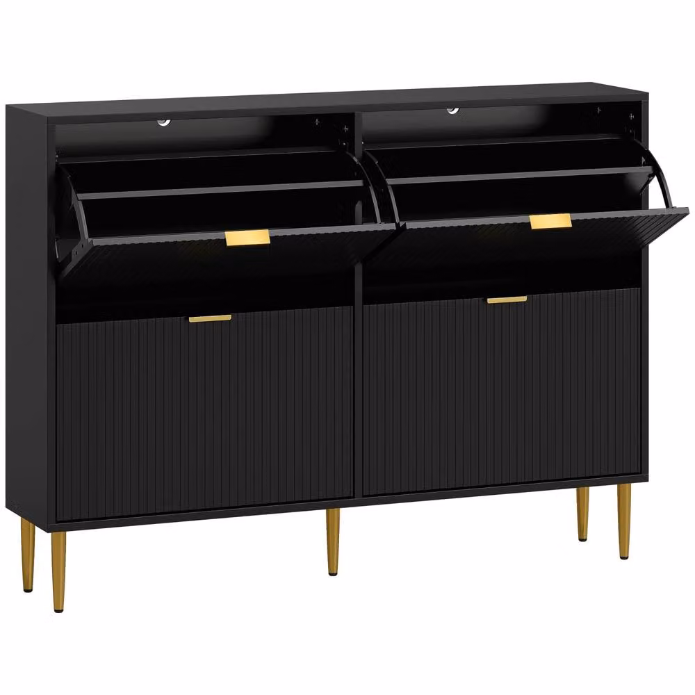 Wyld Haus Cofa Zimo Black Modern Shoe Cabinet with Gold Handles and Tilting Compartments H 105.0 cm x W 91.5 cm – 2