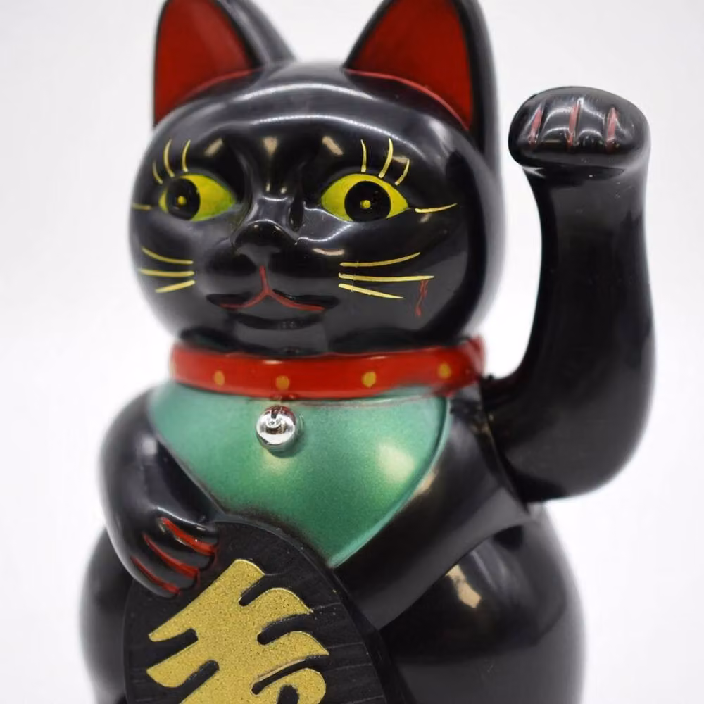 KDMD Black Ceramic Lucky Money Cat Waving Figurine for Tabletop Decor – 2