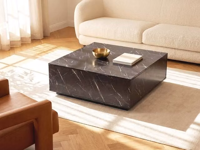 Vente-unique Antrim Coffee Table with 2 Drawers in Black Marble Effect MDF, W/D/H: 90 x 35 x 75 cm