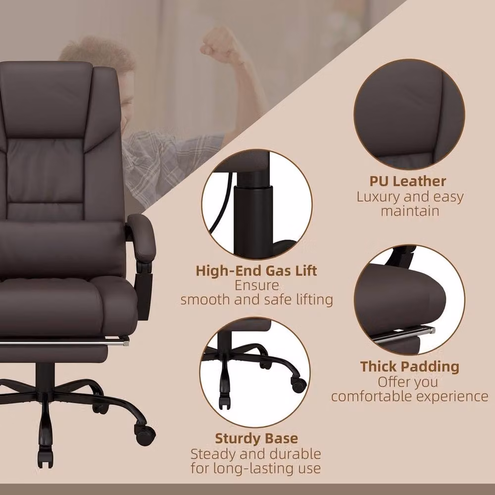 VOGREX Brown PU Leather Executive Massage Office Chair with Headrest and Height Adjustment – 3