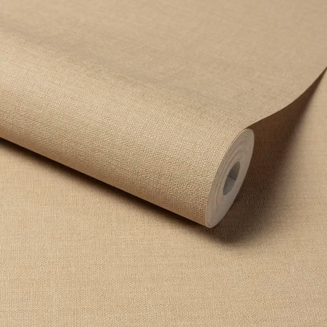 Grandeco Structured Linen Effect Fabric Plain Textured Wallpaper in Beige and Sand