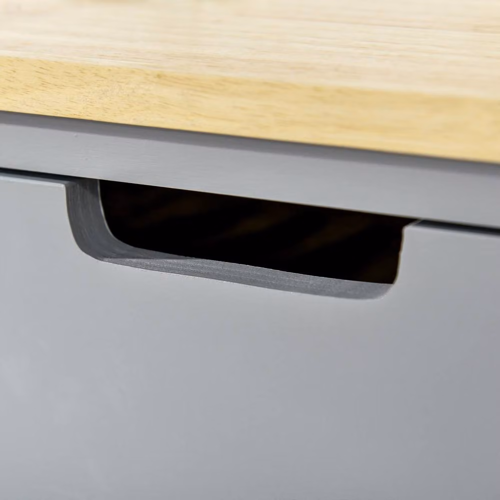 Wyld Haus Vena Grey Kitchen Trolley with Natural Rubberwood Worktop, Drawers and Shelves – 6
