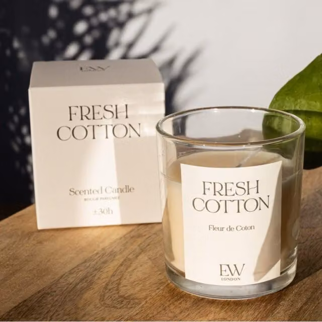 Marco Paul Fresh Scented Tabletop Candle in Beige Glass