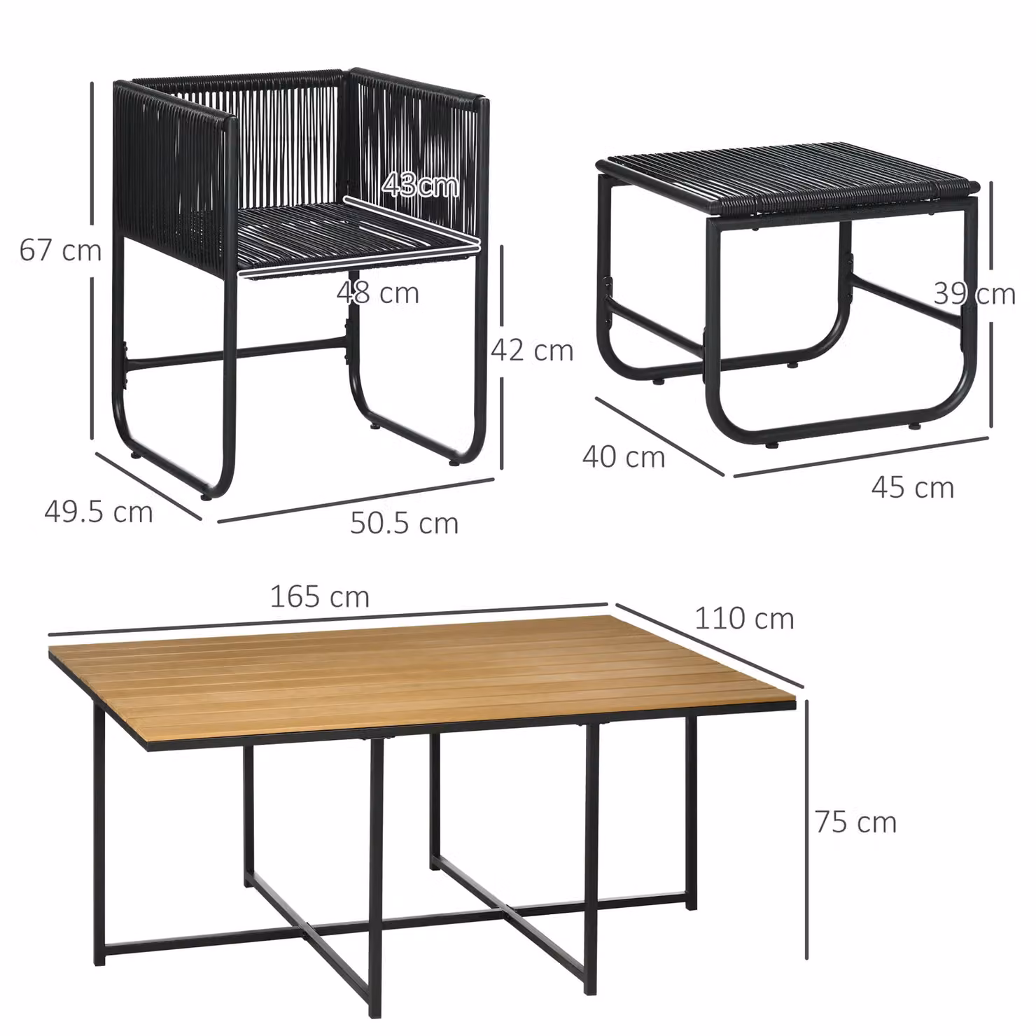 Outsunny 11-Piece PE Rattan Garden Dining Set with Wood Grain Plastic Top in Black – 7