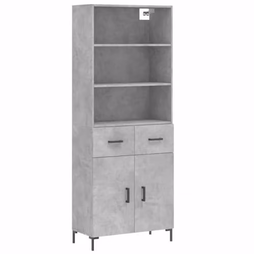 vidaXL Highboard in Concrete Grey with Internal Shelves and Drawers, W/D/H: 69.5 x 34 x 180 cm – 1