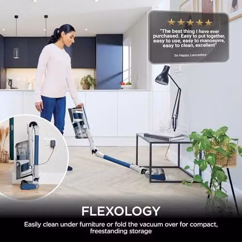 Shark PowerPro Cordless Stick Bagless Vacuum Cleaner in Blue with Anti-Tangle Roller and Car Use Capability – 8