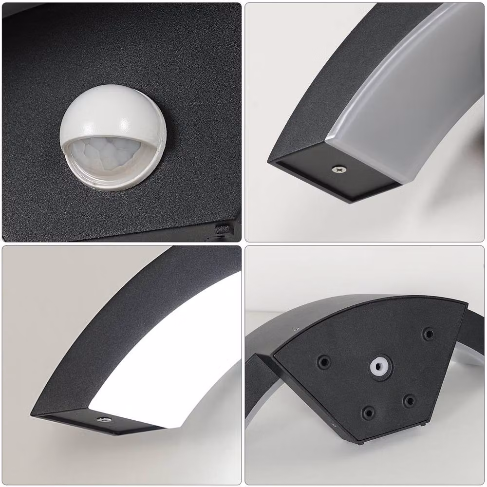 Pheashine Black U-Shape LED Outdoor Wall Light with Motion and Dusk Sensors, 16W Cool White 6500K, IP65 Aluminium Construction – 4