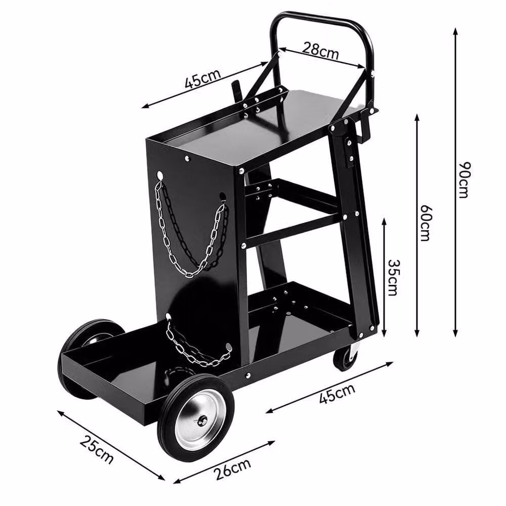 NESTLUNE 3 Tier Rollable Welding Cart Trolley with Chains, Black, W: 1000 cm, D: 52 cm – 2