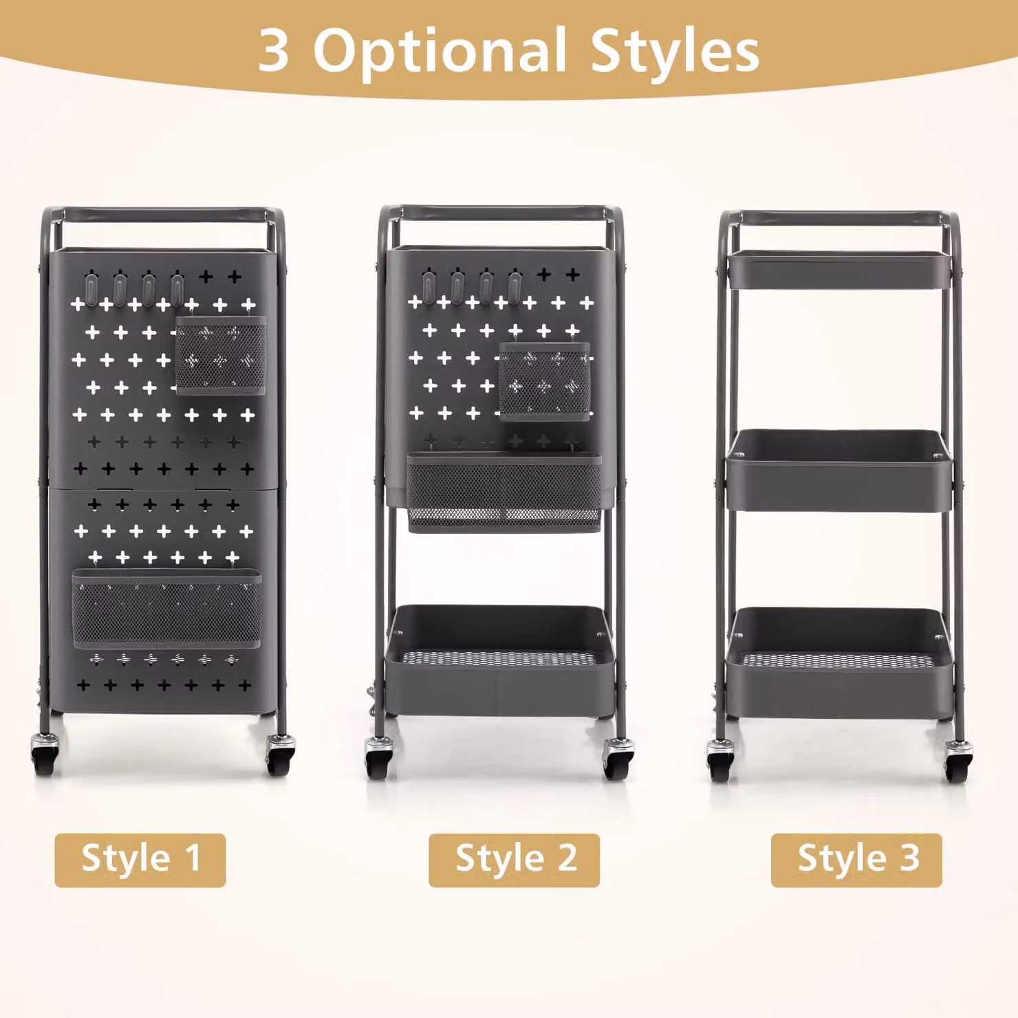 Costway 3-Tier Rolling Metal Kitchen Storage Trolley in Grey – 6