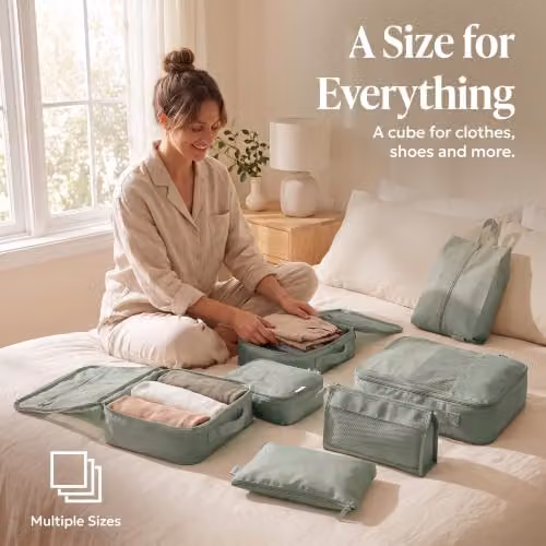 LUGG 8 Set Compression Packing Cubes Suitcase Organiser in Green – 2