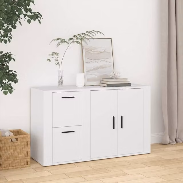 Berkfield Home White Sideboard in Engineered Wood, W/D/H: 100 x 33 x 59.5 cm