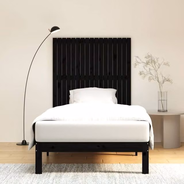 Berkfield Home Black Solid Wood Pine Wall Headboard, W: 108 cm, D: 3 cm, H: 110 cm – 1