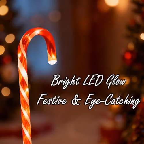 Shatchi Red Candy Cane Christmas LED Pathway Lights, 10 Piece Set, Height: 55 cm – 3