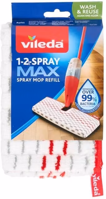 Vileda 1-2 Spray Max Double-Sided Microfibre Mop Refill in Red and Grey