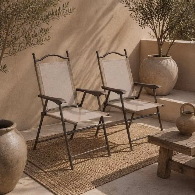 Wyld Haus Hazivi Set of 2 Brown Powder Coated Metal Mesh Folding Chairs