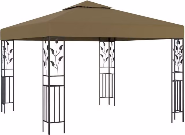 Berkfield Home Gazebo with LED String Lights, Taupe, W/D: 3 x 3 m – 1