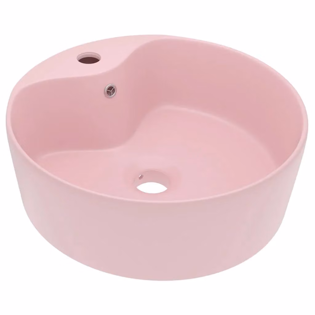 Berkfield Home Luxury Ceramic Round Countertop Wash Basin with Overflow, Matt Pink, W/D: 36 x 13 cm – 2