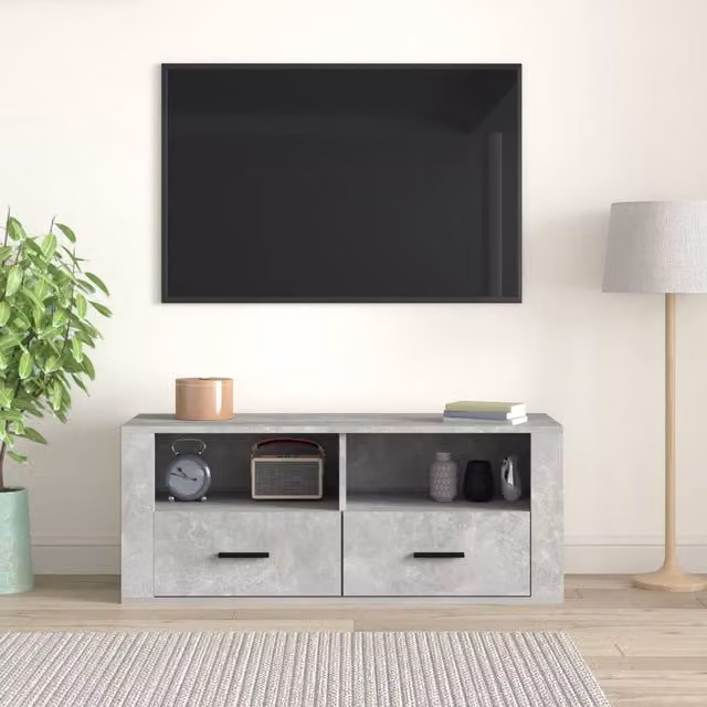 Berkfield Home Modern TV Cabinet in Concrete Grey, W/D/H: 100 x 35 x 40 cm