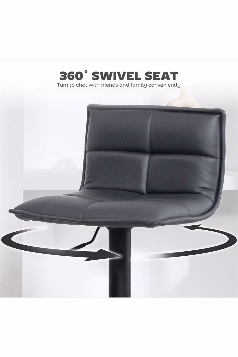 ERGOVEXA Set of Two Modern Grey Faux Leather Swivel Bar Stools with Metal Legs – 4