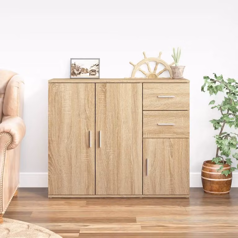 Berkfield Home Sonoma Oak Sideboard in Brown, W/D/H: 91 x 29.5 x 75 cm