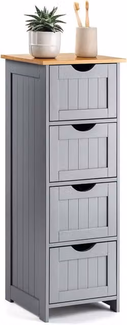 Christow Grey Bathroom Floor Storage Cabinet with Bamboo Top – 1