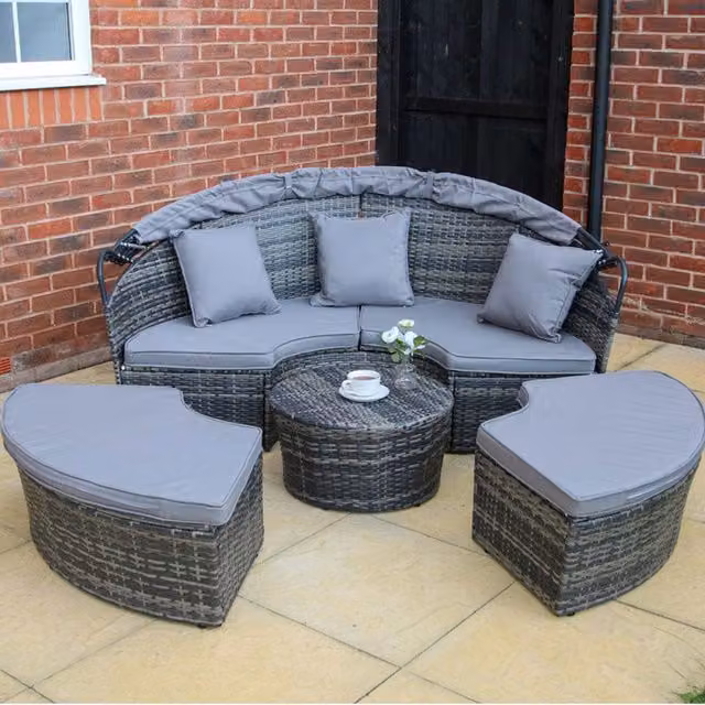 Furniture Maxi Modern Grey Outdoor Rattan Garden Round Day Bed Set