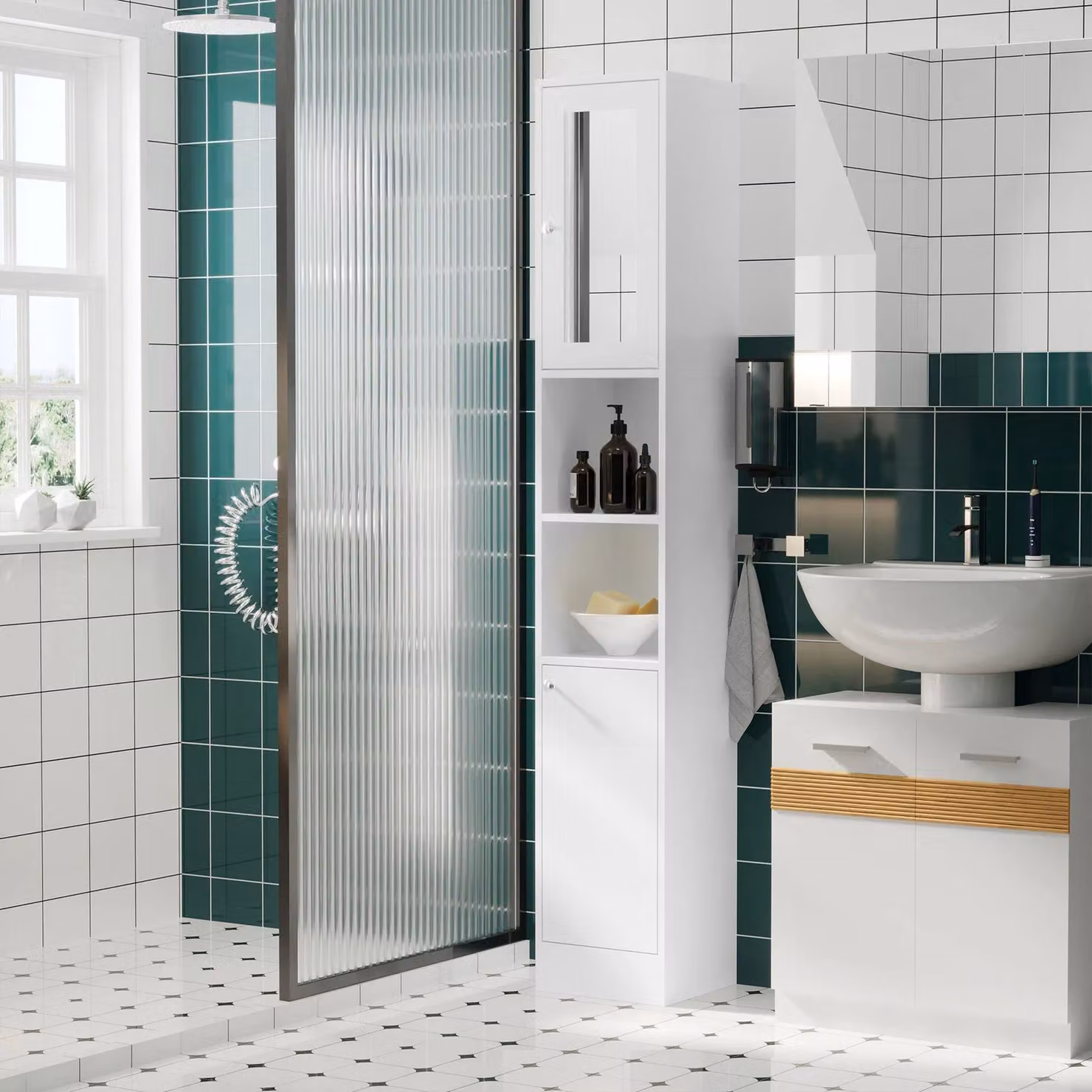 Kleankin Narrow Freestanding Bathroom Floor Cabinet with Mirror and Adjustable Internal Shelves in White – 2