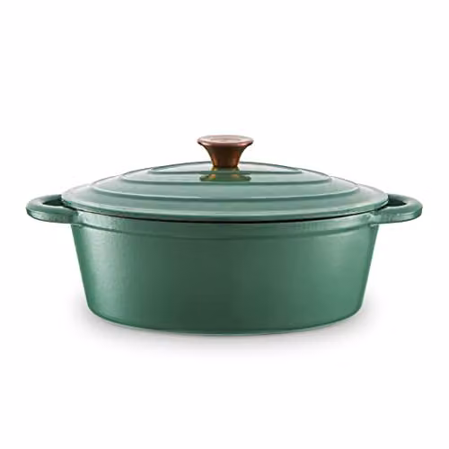 Barbary & Oak Oval Cast Iron Casserole Dish with Enamel Interior, Green, 29 cm – 1