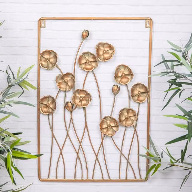 Annibells Rustic Copper and Gold Metal Cornflower Floral Wall Art Plaque