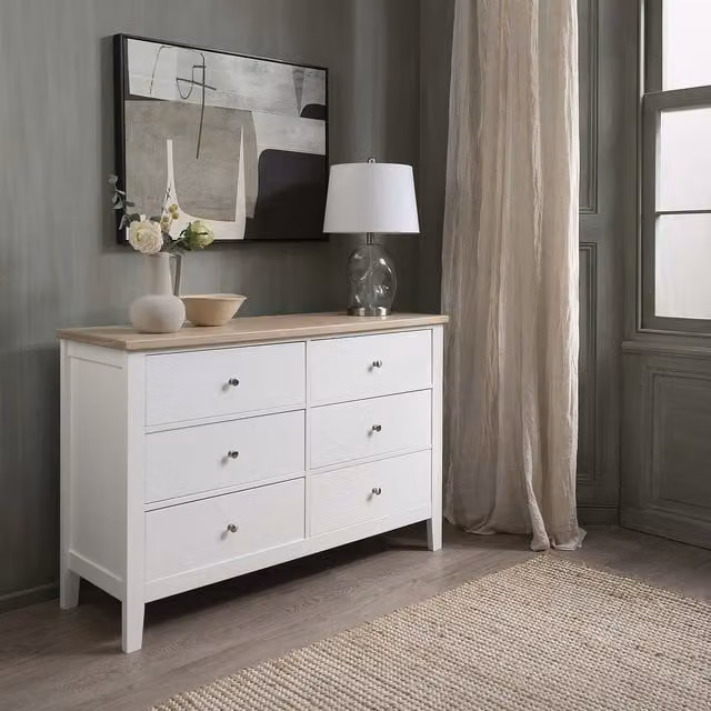 Noa and Nani Modern 6 Drawer Chest of Drawers in White Oak
