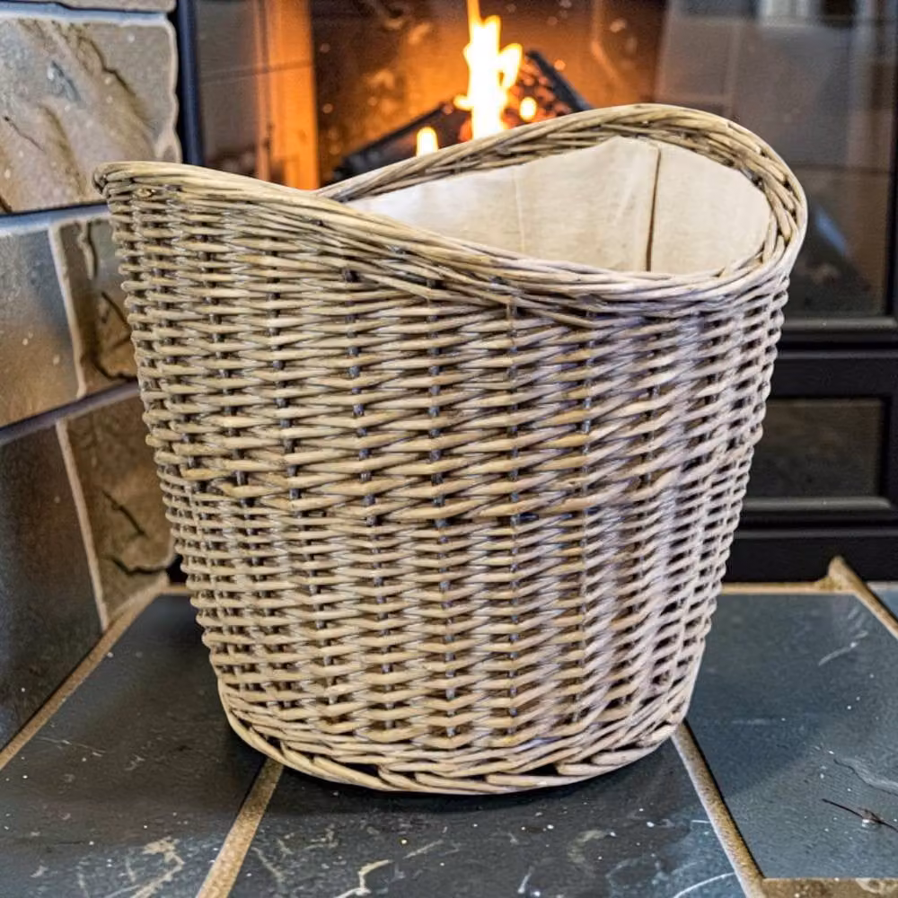 Four Candle Grey Oval Willow Log Basket with Hessian Liner – 2