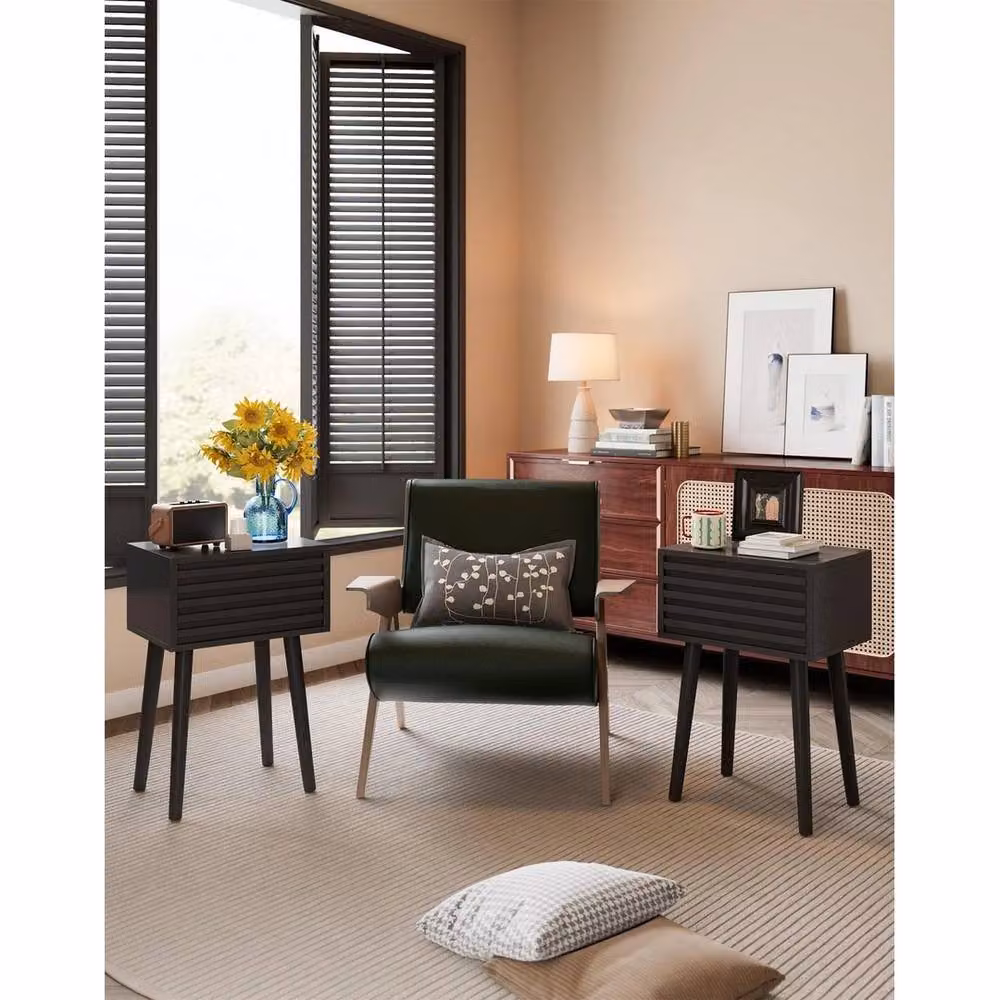 FORGEVIO Set of 2 Fluted Black Wood Nightstands – 4