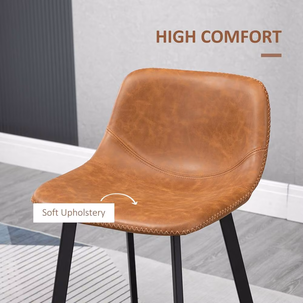 STILVORA Set of 2 Industrial Bar Stools with Brown Faux Leather and Metal Frame – 5