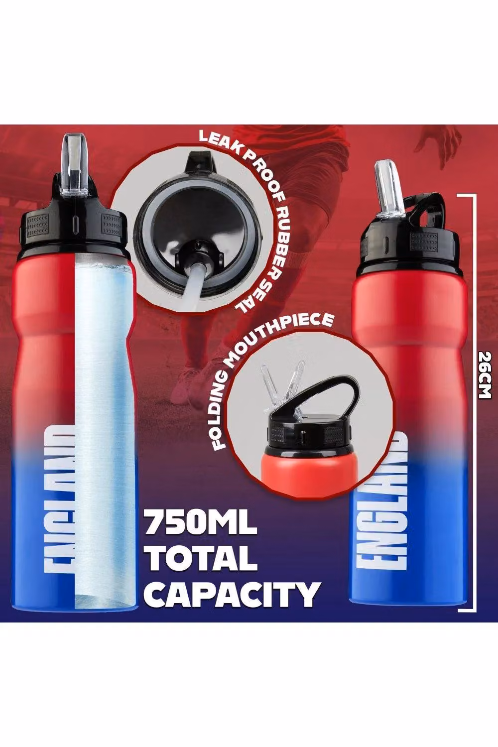 Hy-Pro International Aluminium Sports Water Bottle with Straw, 750ml, Red, Blue and Multicolour – 10