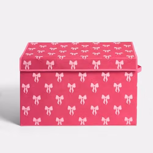 OHS Pink Bow Print Foldable Fabric Storage Box with Lid, W/D/H: 37.0 x 37.0 x 37.0 cm – 2