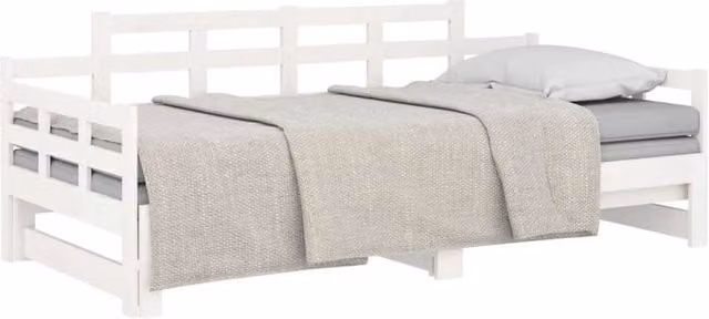 Berkfield Home White Solid Wood Pine Pull-out Day Bed with Drawers, W/D/H: 203.5 x 90 x 76 cm